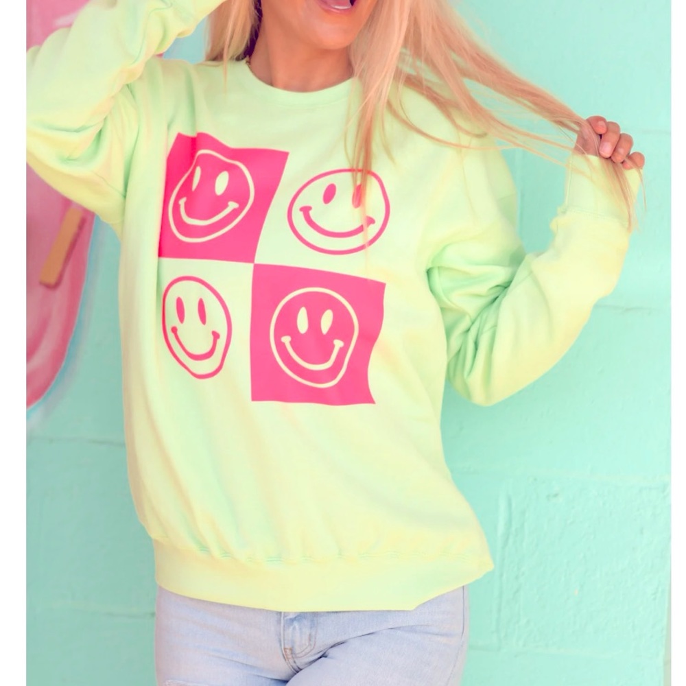 Smile neon pink and lime green sweatshirt